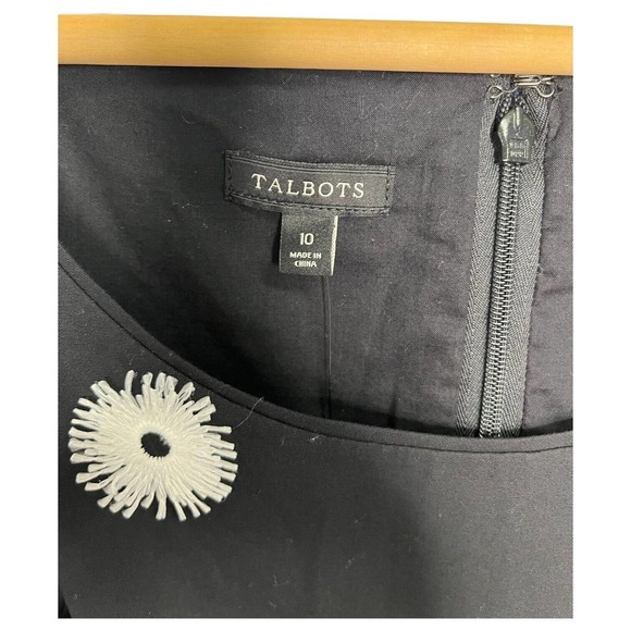 New Talbots Dress Womens 10 Floral Applique Fit Flare Sleeveless Cocktail Black - Picture 9 of 16